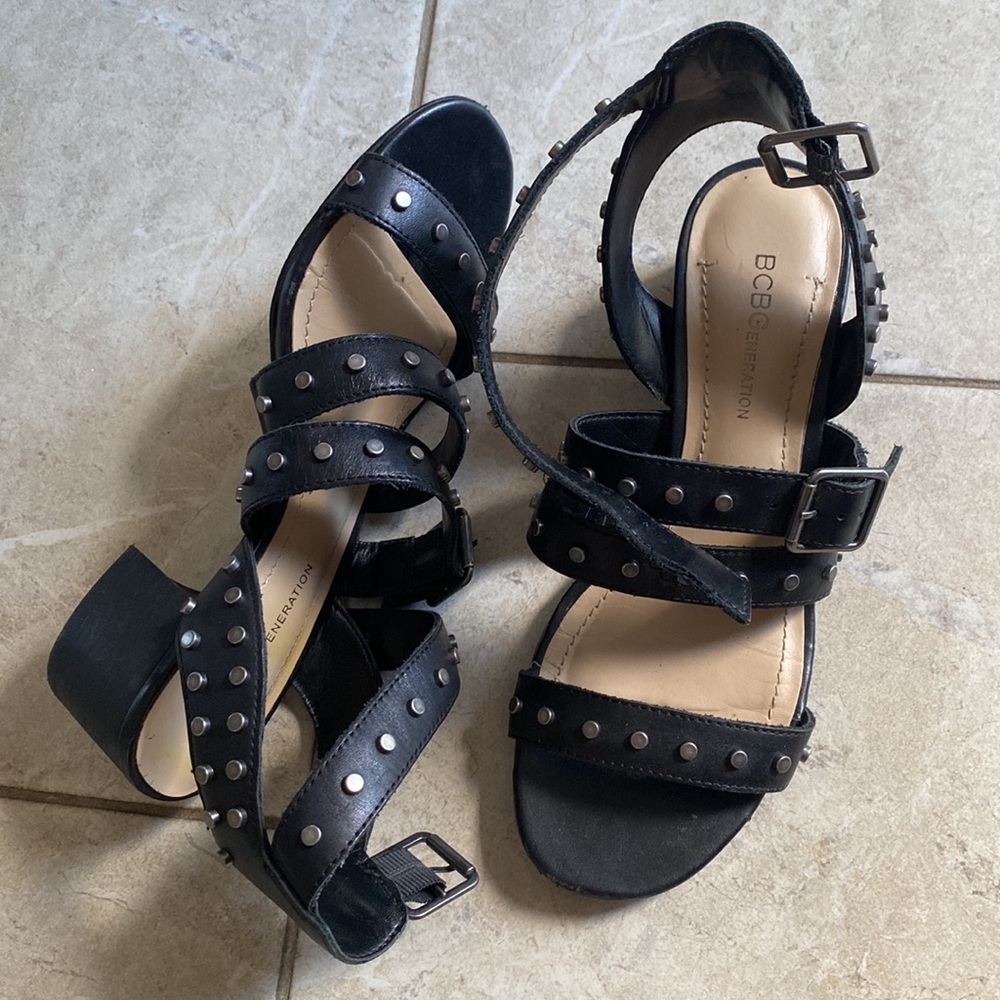BCBGeneration Black Silver Studded Sandals 6